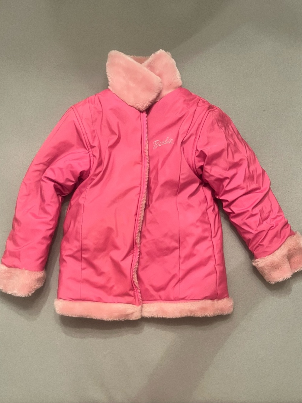 💖 ICONIC BARBIE 💖 Reversible Plush & Rain Coat Girls Size 7/8